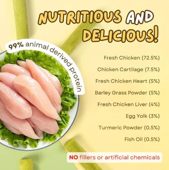 Primeco Cat Grass Teething Stick, Natural Grass Molar Rod Made of Chicken & Cat Grass, 6 PCS Per Bag for Cat Indoor Teeth Cleaning, Hairball Removal, Dental Care, Increase Appetite (2 pcs)