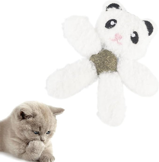 Cat Toys with Catnip Kitten Chew Bite Supplies Boredom Relief Fluffy Kitty Teeth Cleaning Chewing Cat Lovers Interactive Plush Gift (Panda)
