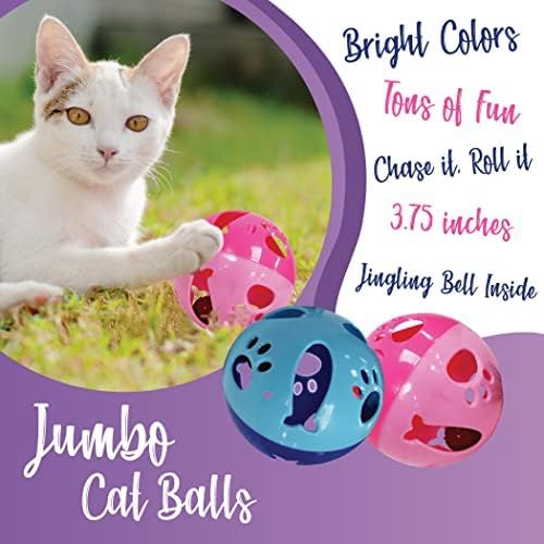 Cat Ball Toy with Bell Larger Size, Bells Jingle as Balls Roll, 3 Pack, Set of 3 Cat Toys for Small or Large Cats, or Other Animals (Blue - 3 Pack)