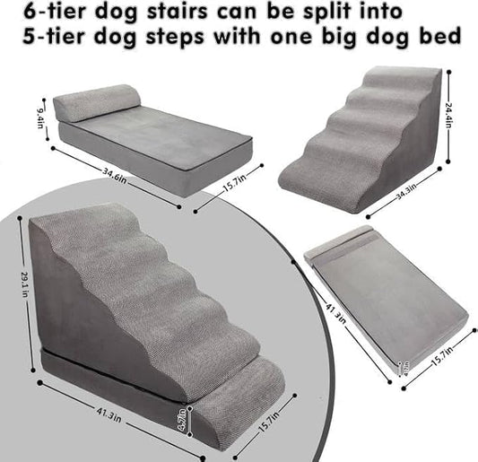 Soft Dog Stairs & Steps for High Beds 28 Inches High Tall, LitaiL Pet Stairs/Steps for High Beds for Small Large Dogs, Non-Slip Dog Ramps for Bed, for Older Cats