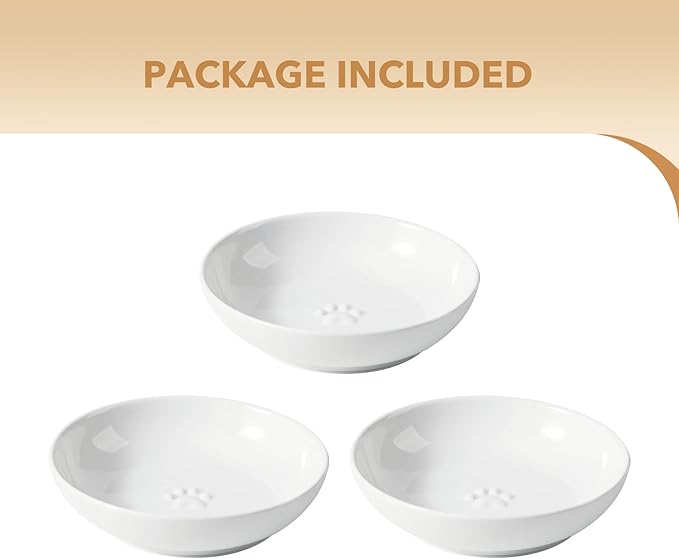 5.7'' Ceramic Wide Whisker Friendly Cat Dishes, Set of 3 Ceramic Cat Bowls, Indoor Kitten Feeding Food& Water Dish to Prevent Whisker Fatigue(3 Pcs,White)