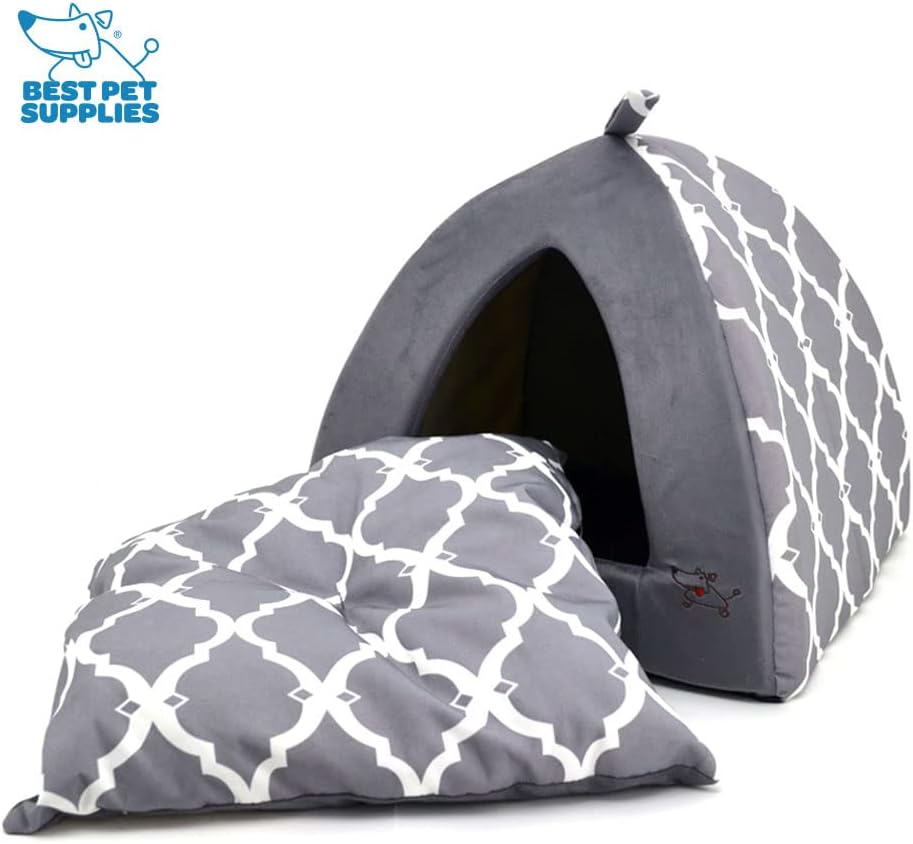 Pet Tent - Soft Bed for Dog and Cat by Best Pet Supplies - Gray Lattice, 19" x 19" x H:19"