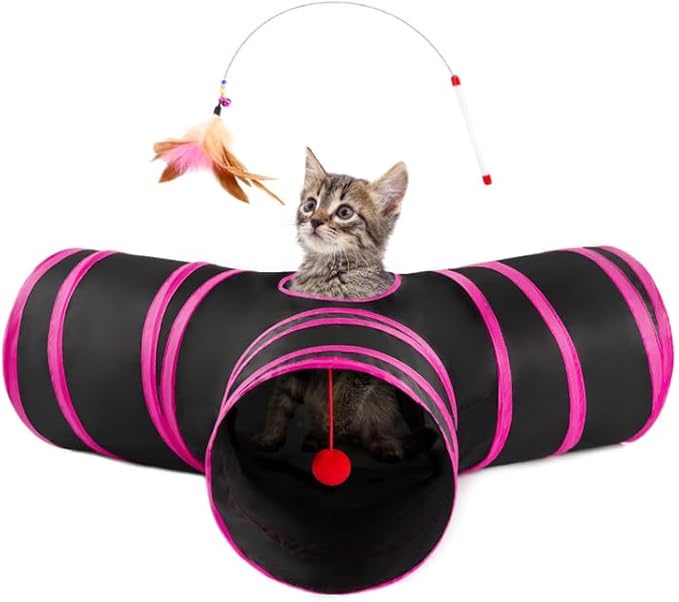 Pet Cat Tunnel Tube Cat Toys 3 Way Collapsible, Tunnels for Indoor Cats，Kitty Bored Peek Hole Toy Ball Cat, Puppy, Kitty, Kitten, Rabbit