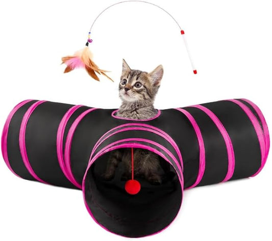 Pet Cat Tunnel Tube Cat Toys 3 Way Collapsible, Tunnels for Indoor Cats，Kitty Bored Peek Hole Toy Ball Cat, Puppy, Kitty, Kitten, Rabbit