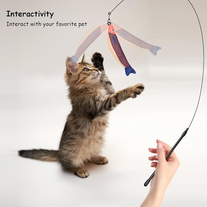 PAZ'S GIFT Cat Wand Toys, 3 Piece Catnip Wiggle Sounding Toys, Soft and Durable, Interactive Cat Kick Toy for Indoor Play