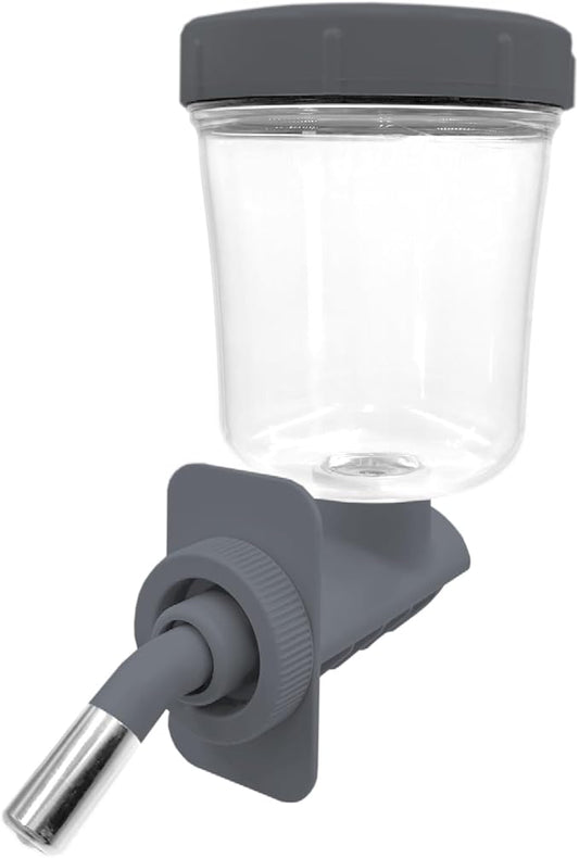 KindTail Pawdle - No-Drip Dog Crate Water Bottle - Top-Fill Pet Water Dispenser - BPA Free with Stainless Steel Nozzle - Easy-to-Use with Most Crates & Playpens - 7 x 6 x 4 in - 16oz Capacity - Grey