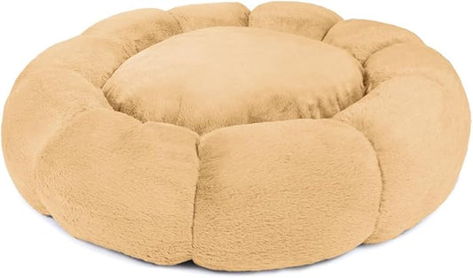 Sherry Kline Pets “Daisy Round” Donut Shape Calming Bed for Dogs and Cats, from Soft Faux Fur, Available in 4 Sizes, Machine Washable