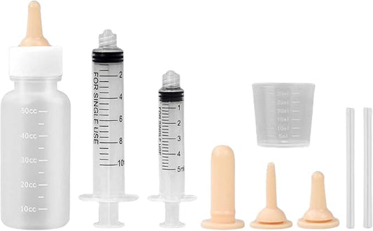 Suxgumoe Pet Feeding Bottle Set, Feeding Silicone Nipple with Bottle and Syringes, Reusable Pet Nursing Kits Feeding Tools for Rabbits, Small Animals (1 Bottle+3 Nipples+2 Syringes + 1 Measuring Cup)