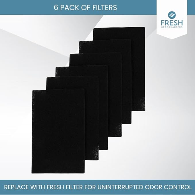 6-Pack Activated Carbon Filters for Litter Box - Pre-Cut 4.25" x 6.5" Cat Litter Box Filters Replacement - Absorbs Odors and Dust - Compatible with Van Ness Models, Made in USA