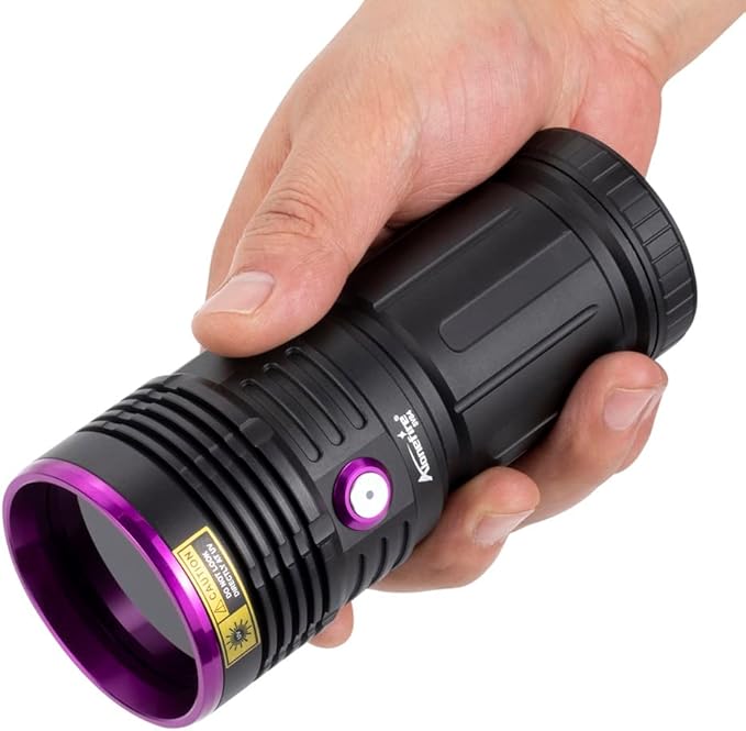 ALONEFIRE SV84 365nm UV Flashlight Strong 45W USB C Rechargeable Black Light for Pet Urine Detection, Resin Curing, Scorpion, Fishing, Minerals, Cure Glue with UV Protective Glasses, 4PCS Battery
