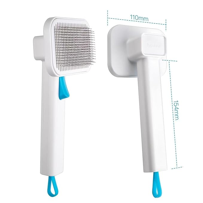 Self Cleaning Slicker Dog Cat Brush for Shedding - Deshedding Tool with Max Massage Tips, Grooming Brush for Short Medium Haired Cats & Dogs (Blue)