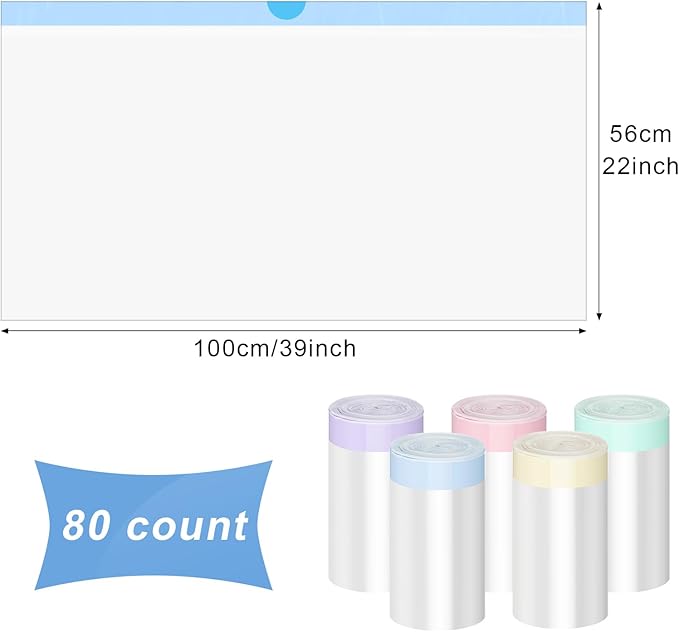 Tinlade 80 Count Jumbo Cat Litter Box Liners Large Drawstring Cat Litter Liners Bags Unscented Tear Resistant for Trash Waste to Keep Your Home Clean,39 x 22 Inch(Macaroon Color)