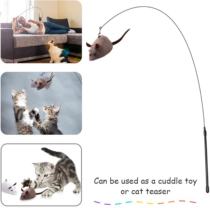 PAZ'S GIFT Cat Wand Toys, 2Piece Catnip Wiggle Sounding Toys, Soft and Durable, Interactive cat Kick Toy for Indoor Play Cats and mice