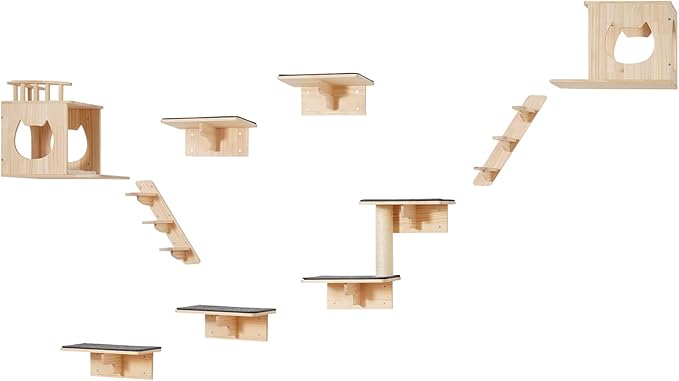 VEVOR Wall Mounted Cat Shelves, Perches with Jumping Boards,Hammocks & Cat Tree, Cat Furniture and Shelves up to 40 lbs for Sleeping, Playing, Climbing, Set of 9