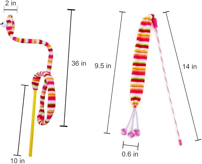 KABASI Cat Wand Rainbow Toy, 3 Styles Funny Interactive Cat Toys, Cuddly Stuffed Snake Toy on Stick with Bell, Colorful Sounding Toys, Rainbow Ribbon Wand for Kittens Training