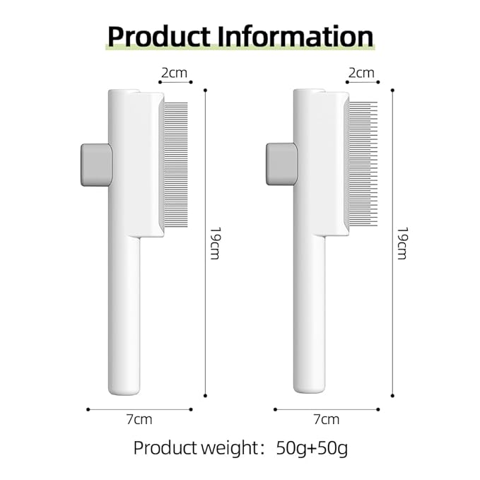 Marchul 2Pcs Pet Comb Flea Comb Set for Cats Dogs, Cat Grooming Brush with Release Button and Stainless Steel Round Teeth, Self-Cleaning Dog Combs for Removing Pet Hair, Knots & Loose Fur, White