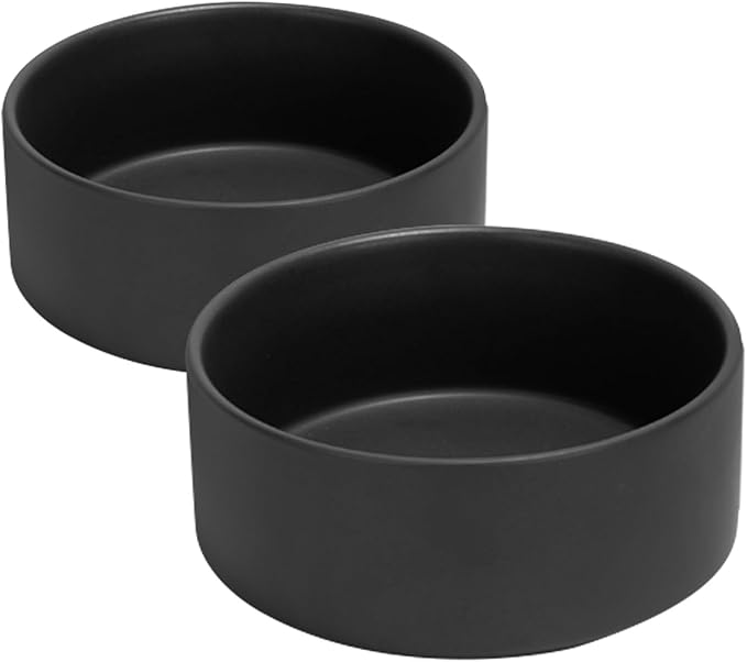 SPUNKYJUNKY 42OZ Ceramic Dog and Cat Bowl, Modern Cute Weighted Food Water Bowl for Replacement Black (2 Pack)