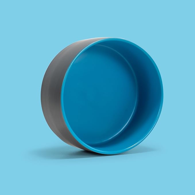 SPUNKYJUNKY 28.7OZ Ceramic Dog and Cat Bowl, Modern Cute Weighted Food Water Bowl for Replacement Blue-Grey (2 Pack)