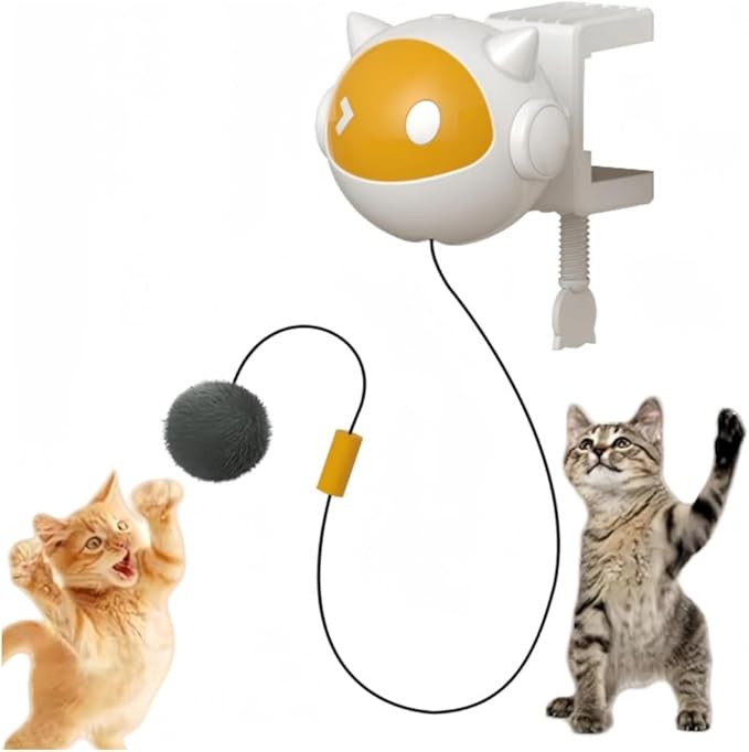 OCG Smart Automatic Cat Toy - Interactive Electronic Feather Ball with Auto-Moving & Lifting Features for Indoor Cats, Self-Play Space Ball Design Hanging Toy for Small/Medium Kittens (Battery-Free)
