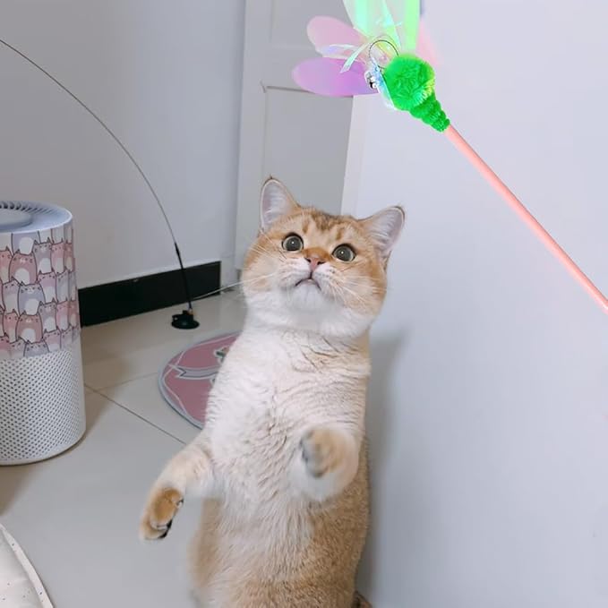 Cat Wand Toy, 4 PCS Insect Kitty Wands Colorful Cat Teaser Wands Interactive Kitten Toys with Bell