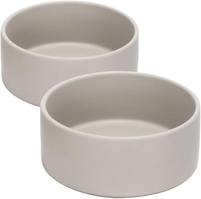 SPUNKYJUNKY 28.7OZ Ceramic Dog and Cat Bowl, Modern Cute Weighted Food Water Bowl for Replacement Grey (2 Pack)