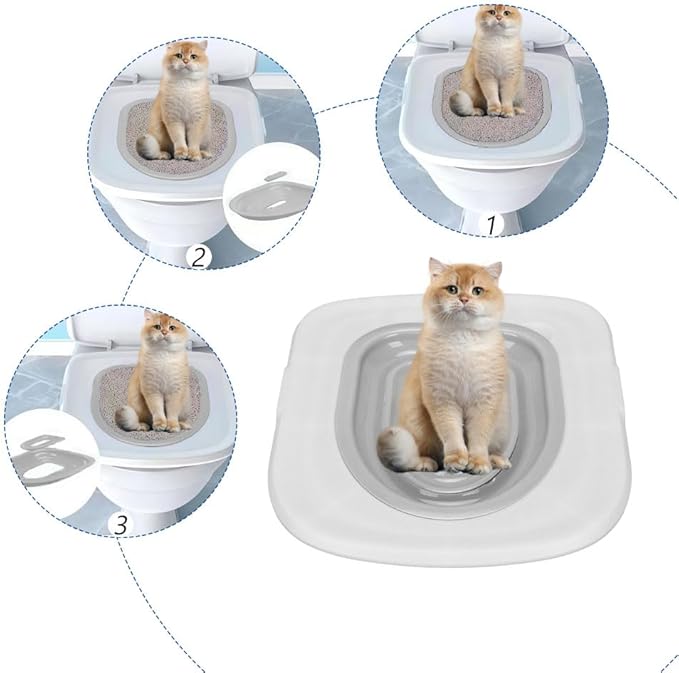 Cat Toilet Training Kit, Toilet Training for Cats,Professional Cat Urinal Reusable Kit System Trainer Seat Tool Pet Cleaning Most Toilets with Extra Tray Environment