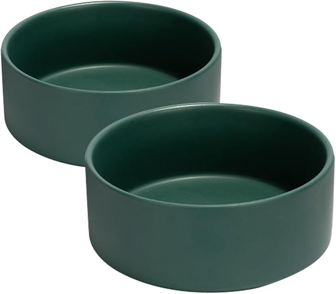 SPUNKYJUNKY 42OZ Ceramic Dog and Cat Bowl, Modern Cute Weighted Food Water Bowl for Replacement Green (2 Pack)