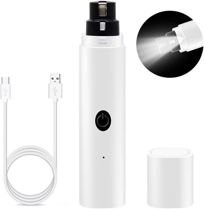 Quiet Rechargeable Pet Nail Grinder - Dog Nail Clippers and Grinder - with LED Lights and Quick Sensor, Diamond-Tip Dust Collector, Suitable for Large Dogs, Small Cats, and Rabbits (White)