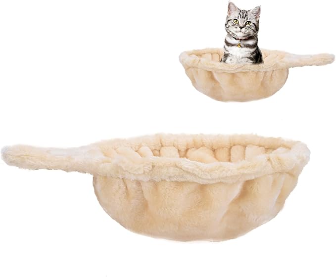 Beige Cat Hammock, Extra Large (12.4"), Cozy Hammock with Deep Basket, Attachment Design for Cat Tower