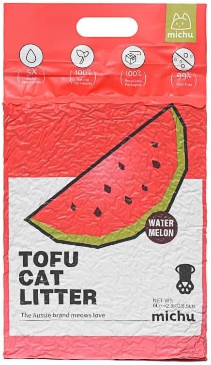 Tofu Cat Litter Natural Clumping Tofu Cat Litter, Fast Clumping and Easily Scoop-able 5.5lb/88oz 5 Scents - Watermelon, 6 Pack