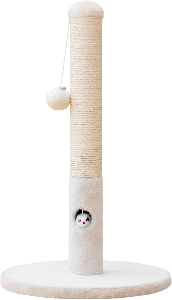 Cat Scratching Post for Kitten, 23in Tall Cute Small Cat Scratching Post with Premium Sisal Rope and Dangling Cat Toy Balls (White