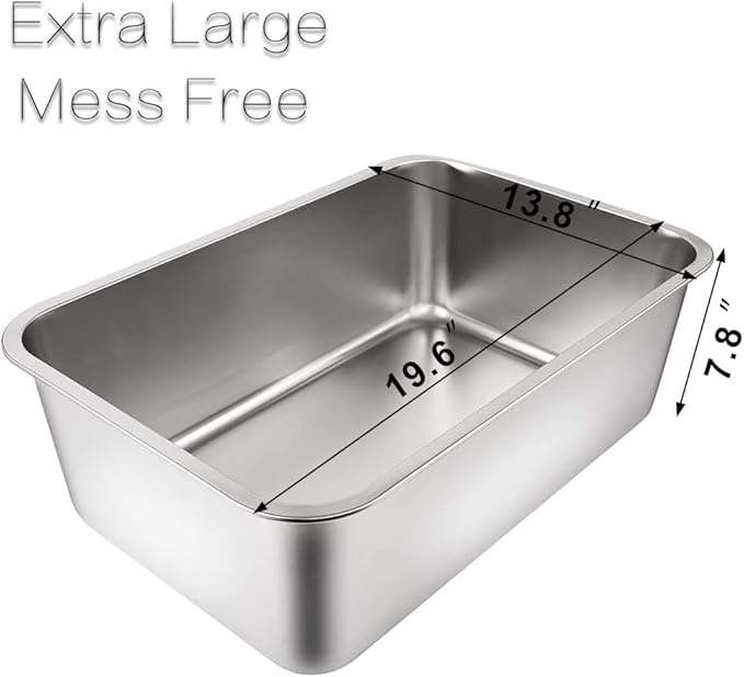 Yangbaga Stainless Steel Litter Box for Cat and Rabbit, Large Size with 8in High Sides and Non Slip Rubber Feet. Odor Control, Non Stick Smooth Surface, Easy to Clean, Never Bend