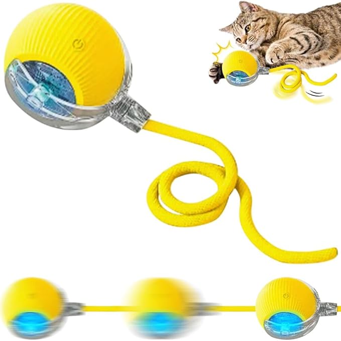 Interactive Cat Toys Ball Fast Rolling on Carpet, Motion Activate Cat Toys for Bored Indoor Cats Dogs (Yellow)