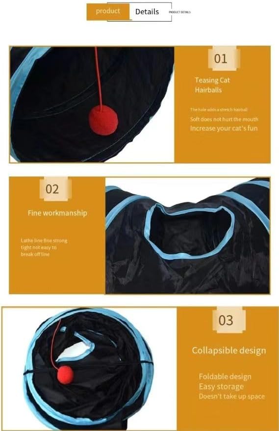 Collapsible Cat Tunnel Threeway Folding Large Cat Tube with Game Ball,Y-Shaped Game Tunnel Toy,Interactive Toy Maze House4-Channel Durable Pet Play Tube for Indoor Cats