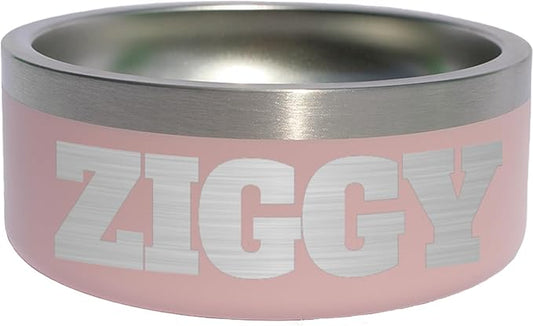 Custom Dog Bowl with Large Name - 304 Stainless Steel, Personalized Engraved, Nonslip, Custom Cat Bowl, Feeder, Pet Supplies, Food (Light Pink, Medium - 32oz)