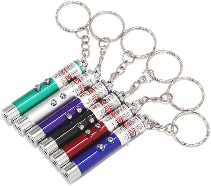 6PCS Cat Toy Mini Red Laser Pointer Cat Dog Interactive Training Tools White LED Torch Light with Keychain