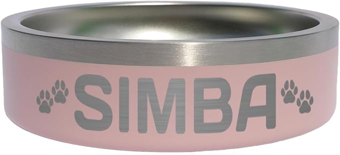 Custom Dog Bowl with Paws and Name - Engraved, Nonslip, Personalized, Custom Cat Bowl, 304 Stainless Steel, Feeding, Pet Supplies (Light Pink, Small -18oz)