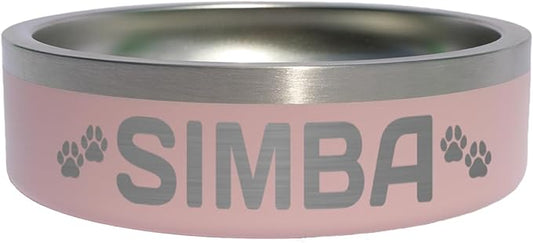 Custom Dog Bowl with Paws and Name - Engraved, Nonslip, Personalized, Custom Cat Bowl, 304 Stainless Steel, Feeding, Pet Supplies (Light Pink, Small -18oz)