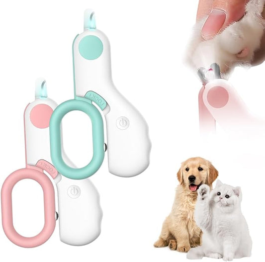 LED Pet Nail Clippers,Upgrade Cat Nail Clipper with Light,Cat Claw Trimmer Nail Clippers for Dogs,Trim Your Pets Nails Easy and Pain-Free Grooming Tool for Small Animals (Pink+Blue 1PCS)