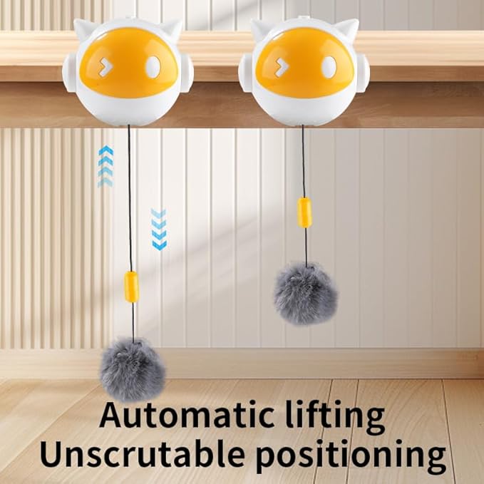 OCG Smart Automatic Cat Toy - Interactive Electronic Feather Ball with Auto-Moving & Lifting Features for Indoor Cats, Self-Play Space Ball Design Hanging Toy for Small/Medium Kittens (Battery-Free)