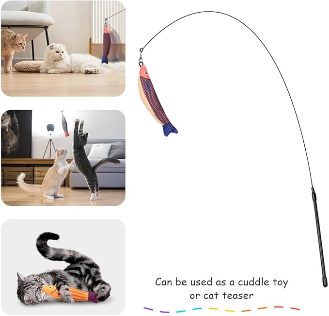 PAZ'S GIFT Cat Wand Toys, 3 Piece Catnip Wiggle Sounding Toys, Soft and Durable, Interactive Cat Kick Toy for Indoor Play