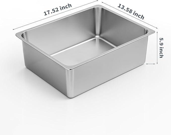 Kirecoo Stainless Steel Cat Litter Box - Metal High Sided Cat Pan, Large Stainless Steel Box, Indoor Litter Tray, Non Stick, No Smell, Easy to Clean, Pet Toilet Supplies for Kitten, Kitty, Rabbit