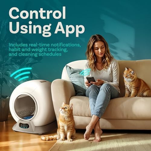 Self Cleaning Litter Box with Auto Safety Sensors for Multiple Cats - Automatic Cat Litter Box Self-Cleaning - Covered Odor Removal with APP Control - Compatible On All WiFi - Electric Robot