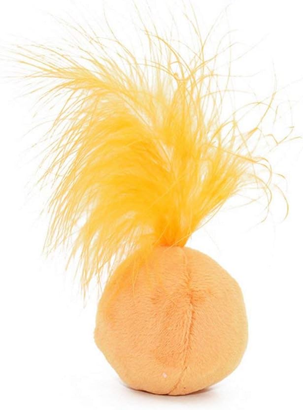 Furry Rattle Ball Cat Toy with Feather and Catnip - Interactive Pom Pom Balls for Cats, Soft and Lightweight, 2 Inch, 3 Pack.