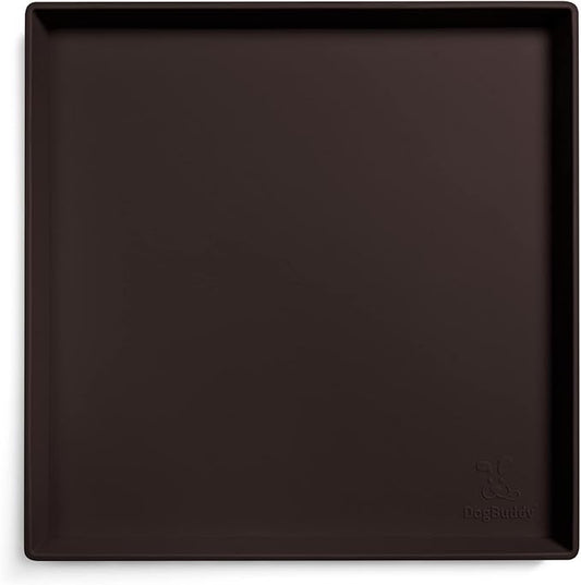 DogBuddy Dog Food Mat – Waterproof Dog Bowl Mat for Food and Water, Silicone Pet Feeding Mats for Floors, Non-Slip Placemat with High Edges for Dogs Bowls, Puppy Essentials (XS: 11" x 11", Coffee)