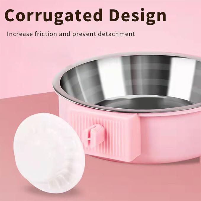 2Pcs Pets Lightweight Stainless Steel Bowl,Removable Stainless Steel Pet Hanging Food Water Feeder Bowl Cage Coop Cup for Puppy Medium Dog Cat Rabbit Ferret Bird Gunea Pigs (Pink, S)