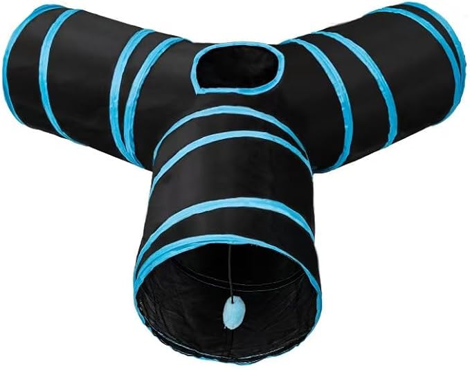 Collapsible Cat Tunnel Threeway Folding Large Cat Tube with Game Ball,Y-Shaped Game Tunnel Toy,Interactive Toy Maze House4-Channel Durable Pet Play Tube for Indoor Cats