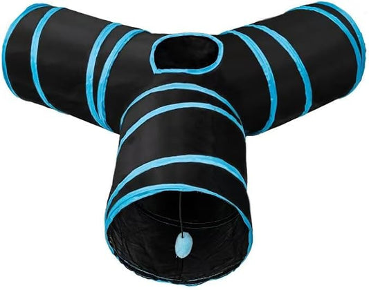 Collapsible Cat Tunnel Threeway Folding Large Cat Tube with Game Ball,Y-Shaped Game Tunnel Toy,Interactive Toy Maze House4-Channel Durable Pet Play Tube for Indoor Cats