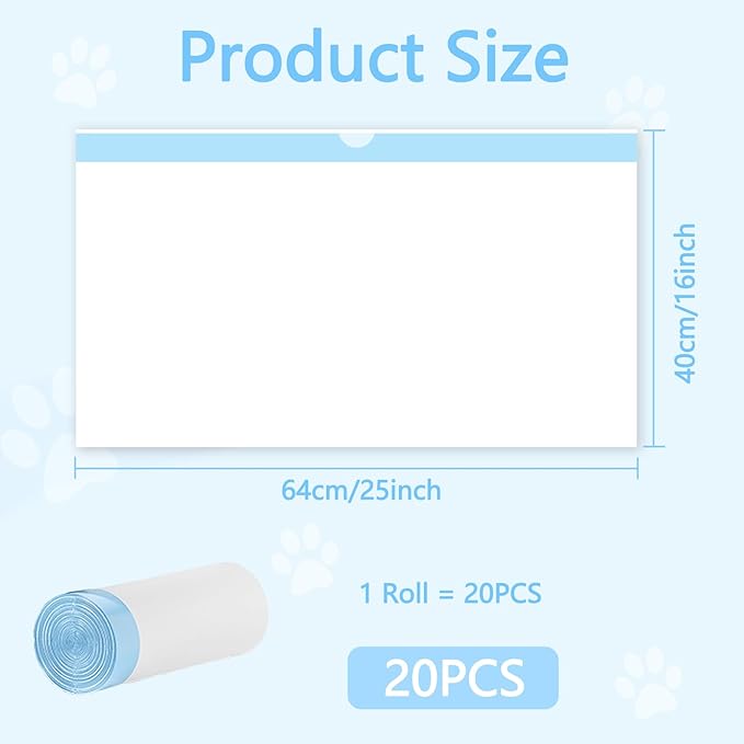 20 Count Cat Litter Box Liners - Large Drawstring Cat Litter Bags, Extra Thick Heavy Duty Durable Litters Tray Pet Cats Pan Liners, Waste Replacement Bags for Self-Cleaning Cats Litter Boxes 16" x 25"