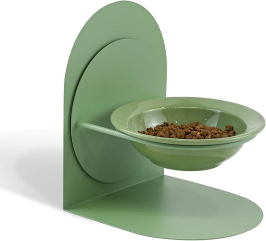 Adjustable Elevated Cat Bowl, Tilted Ceramic Cat Food Bowl with Metal Stand for Indoor Cats, Non-Spill & Non-Slip Raised Pet Feeder